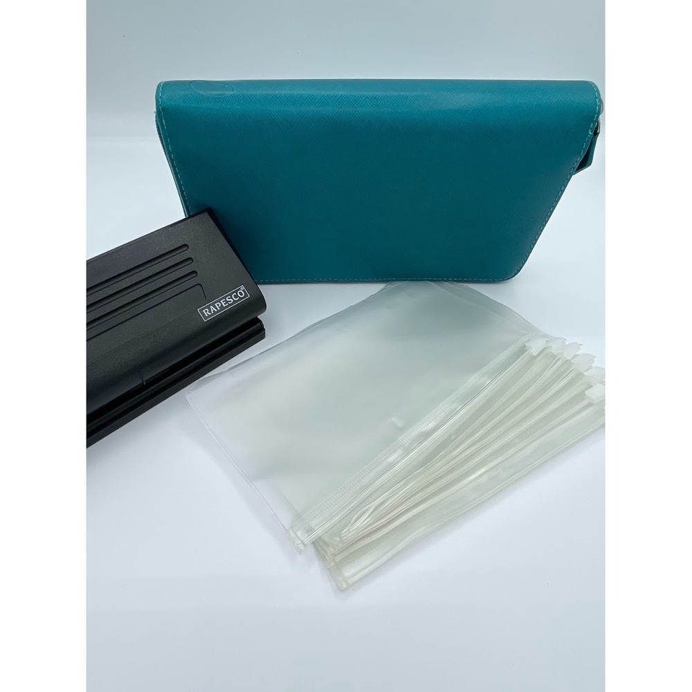 Filofax Saffiano Personal Compact Zip Organizer Aquamarine Rapesco Punch Bundle